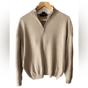 CASHMERE SILK HATHAWAY Men’s Quarter Zip Jacket Coat Size LG Tan Quiet Luxury